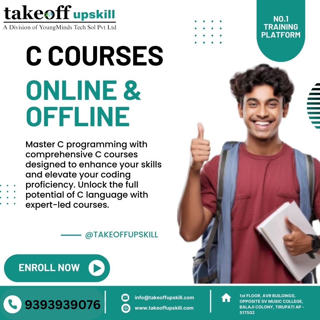 Level up your coding skills with our C programming courses at Takeoffupskill! 💻✨ 

#CProgramming #CodingCourses #itcourses #softwarecompany #tirupati #takeoffupskill
