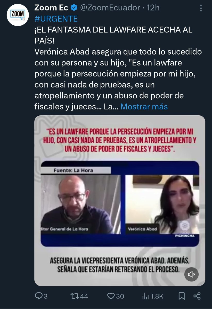 ¡Les dije, Verónica Abad es la nueva carta del Correísmo para atacar al gobierno!
A pesar de que se vendió con el discurso 'No pacto con los corruptos (refiriéndose a la RC5' le realizan una entrevista que es difundida por Radio Pichincha y posterior por el portal digital Zoom…