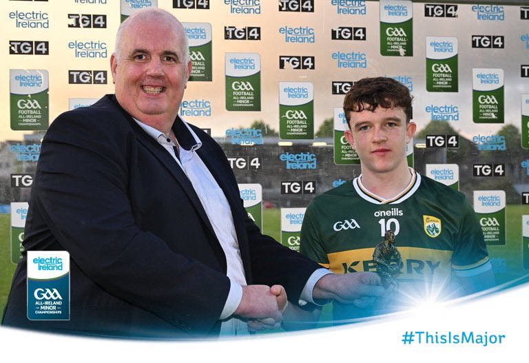 A massive congratulations to Gearoid White of @Kerry_Official who was named the Electric Ireland Player of the Match in last night’s Munster GAA Minor Football Championship Final. Gearoid scored 8 points in a stellar all-round performance for the Kingdom. #ThisIsMajor