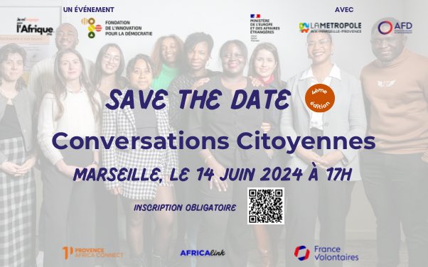Je m'engage pour l'Afrique. (@jmafrique) on Twitter photo 🌟 Save the Date - <a href="/JMAfrique/">Je m'engage pour l'Afrique.</a> débarque à Marseille🌟
🗓️ Le 14 juin, cap sur Marseille pour la 4ème édition des Conversations Citoyennes sur le thème "Innover dans la francophonie".
🌍 Inscrivez-vous dès maintenant : urlz.fr/qFbU 🌟 Save the Date - <a href="/JMAfrique/">Je m'engage pour l'Afrique.</a> débarque à Marseille🌟
🗓️ Le 14 juin, cap sur Marseille pour la 4ème édition des Conversations Citoyennes sur le thème "Innover dans la francophonie".
🌍 Inscrivez-vous dès maintenant : urlz.fr/qFbU