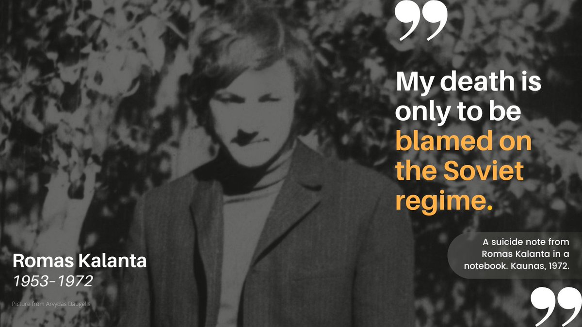 Today, we remember Romas Kalanta, a herald of freedom. 52 years ago, a 19-year-old student set himself on fire in the street of Kaunas shouting 'Freedom for #Lithuania!'. 🧵