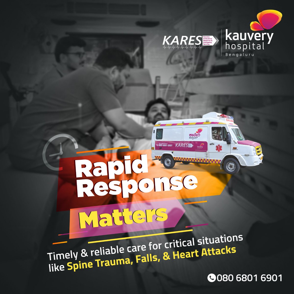 Rest assured, you're covered for peace of mind. Kauvery Hospital's Rapid Response is committed to providing timely and reliable care for critical situations.​

Call on 080 6801 6901​

#multispecialityhospital #kauveryhospitals #heartattacks #spinetrauma