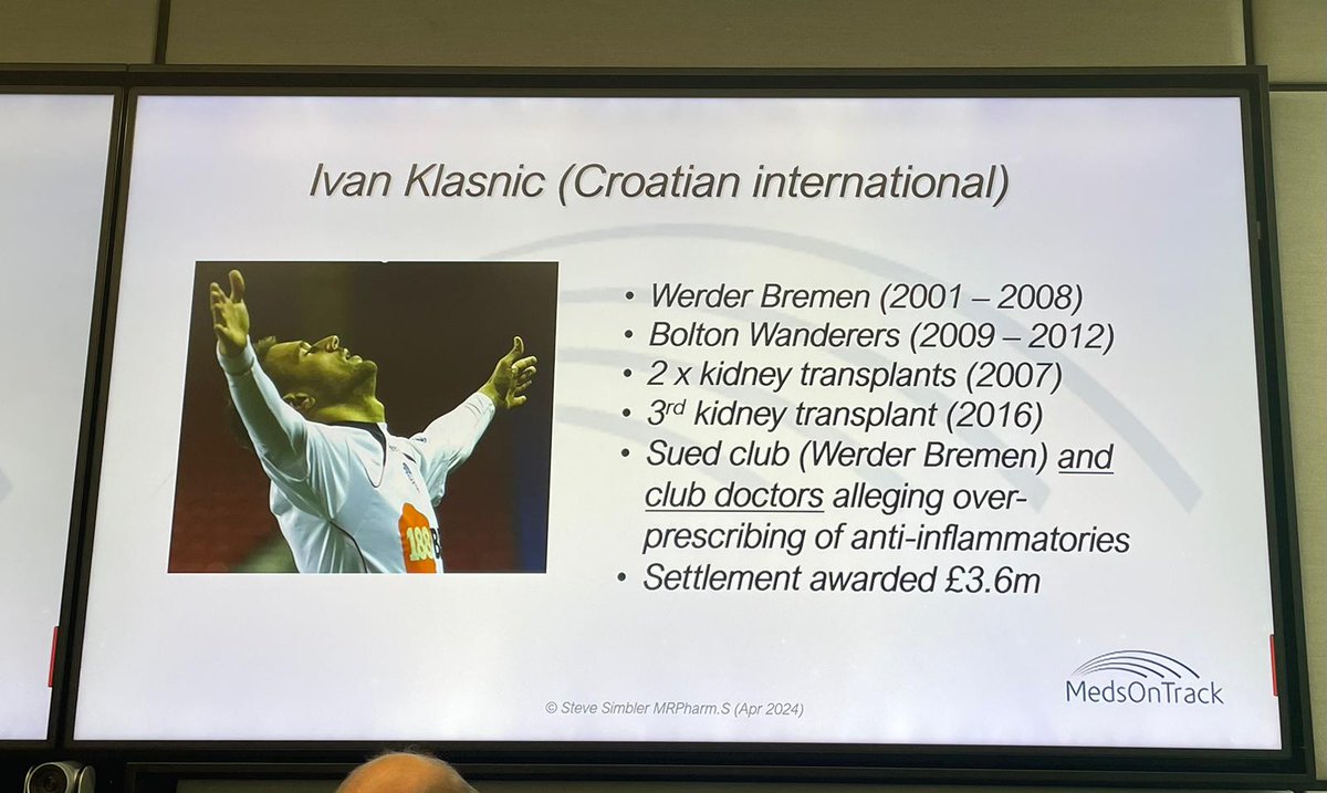 Fascinating example from Steve Simbler of a professional football player who successfully sued his club and club doctor alleging that his kidney transplants were necessitated by their over-prescribing of anti-inflammatories #PLEA24