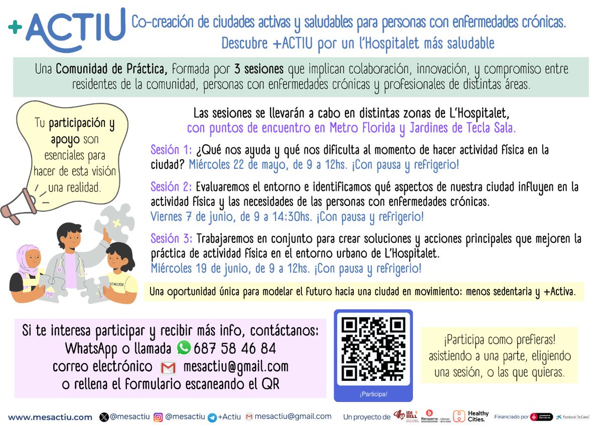 Uneix-te a l'últim taller de cocreació ciutadana del projecte @mesactiu!📢

A la sessió del 19 de juny🗓️, es treballarà per crear solucions i accions que millorin el nostre entorn urbà💚!

Forma part del canvi, inscriu-te!👇
🔗i.mtr.cool/xldsxpkysf

#LHCiència