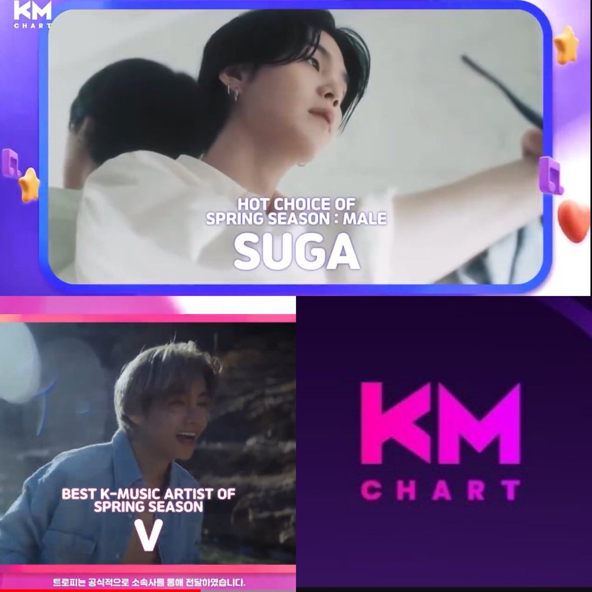 NO IMPORTA LA HORA A LA QUE VEAS ESTO, SI APARECE EN TU TL SI O SI TIENES QUE DEJAR TU COMENTARIO😼

MUY ORGULLOSA DE MIS MUCHACHOS, SE LO MERECEN😭

CONGRATULATIONS SUGA 
#SpringSeason_Hotchoice_Suga
CONGRATULATIONS TAEHYUNG
#SpringSeason_BestArtist_V