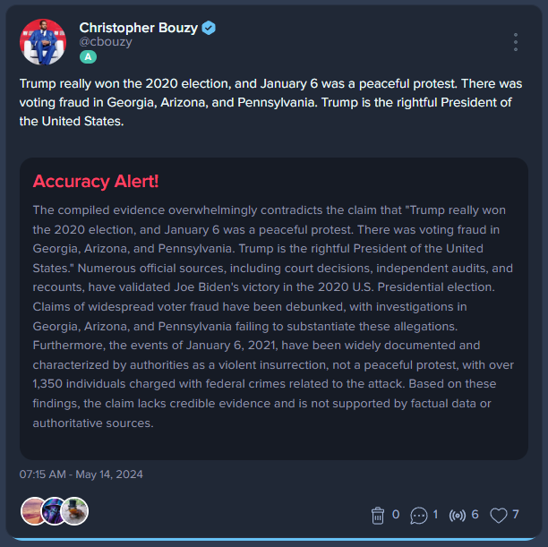 🐳I am happy to announce we have updated Accuracy Alerts to fact-check an unlimited number of claims within a single spout. Accuracy Alerts is a significant leap forward in mitigating the spread of mis/disinformation on social media platforms. spoutible.com/thread/31411550