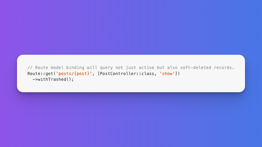 #Laravel Tip

Everybody knows how to query soft-deleted models by using `Post::withTrashed()`

Did you know... you can also use it on an entire route.