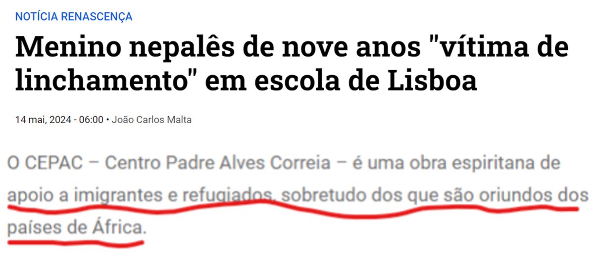 🗣️ O QUE CONTAM:
Miúdo imigrante de 9 anos foi vítima de linchamento pelos seus colegas RACISTAS que ODEIAM MINORIAS.

🤫 O QUE NÃO CONTAM:
A escola CEPAC é uma escola para imigrantes e refugiados. Os miúdos que lhe bateram são também imigrantes.

Ajudem a expor a agenda da