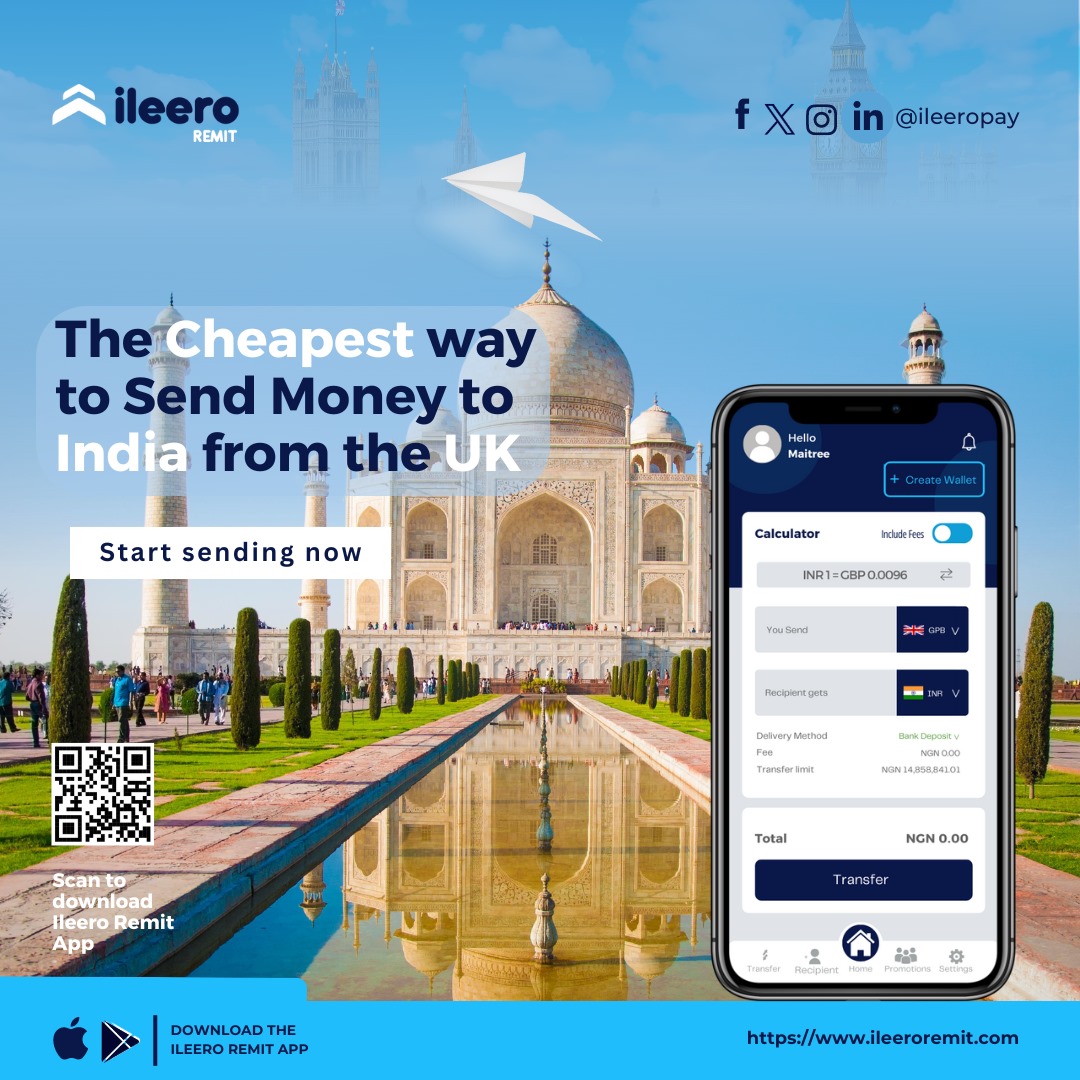 Send money from the United Kingdom 🇬🇧 to India 🇮🇳 today with Ileero Remit App at the best and most affordable rates.🕺🏽💃🏾

#ileeroremit #Indianslivinginuk #exchangerate #affordable #tuesday #moneytransfer