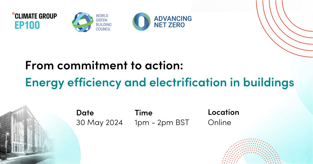 #Electrification is vital to the #decarbonisation of the #builtenvironment. Join this webinar to learn more and to hear from #EP100 members making progress with decarbonising their portfolios through electrification. With @WorldGBC, register here: bit.ly/3QCj0oh