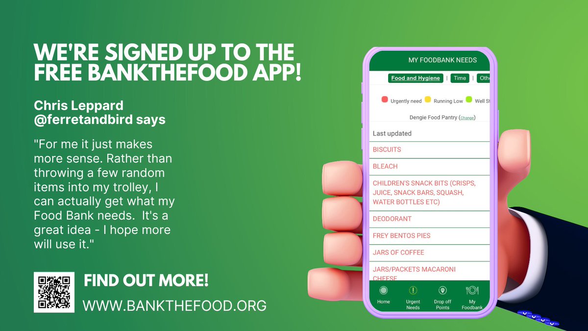 Salford Foodbank (@salfordfoodbank) on Twitter photo Please consider downloading the <a href="/BanktheFoodUK/">BanktheFood</a>
app.
It will keep you up to date with the items that we need & will also give you a helpful alert when you enter a supermarket that has one of our collection points. Its a great way to stay informed with what will help us the most! Please consider downloading the <a href="/BanktheFoodUK/">BanktheFood</a>
app.
It will keep you up to date with the items that we need & will also give you a helpful alert when you enter a supermarket that has one of our collection points. Its a great way to stay informed with what will help us the most!
