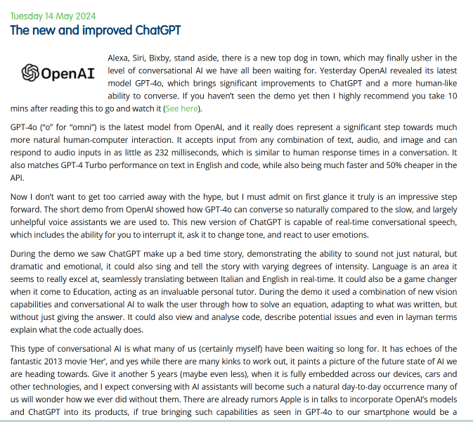 📢Step aside, Alexa, Siri, and Bixby! The arrival of @OpenAI’s latest innovation, GPT-4o, makes it easier for humans and computers to interact 🤖💬. Boasting speed & cost-efficiency capabilities, could this be the future of #AI? Full story in #UKHotViews 📰techmarketview.com/ukhotviews/arc…