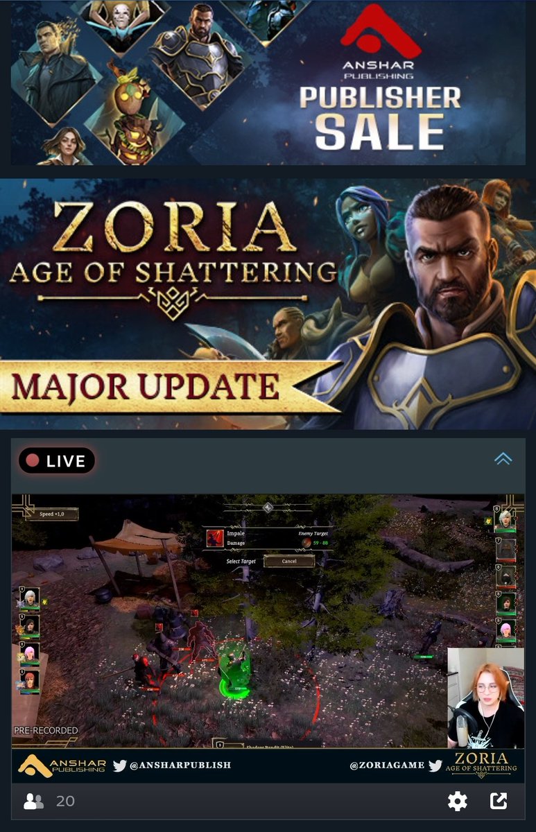 Feanen (@itsfeanen) on Twitter photo Our first-ever Publisher Sale is almost over!
If you liked me playing <a href="/ZoriaGame/">Zoria: Age of Shattering</a> then I highly recommend getting the game for yourself! It's on -20% now, and you can save up even more when getting it in bundle e.g. with <a href="/GamedecTheGame/">Gamedec: Definitive Edition</a> or #Pathfinder by <a href="/OwlcatGames/">Owlcat Games</a> Our first-ever Publisher Sale is almost over!
If you liked me playing <a href="/ZoriaGame/">Zoria: Age of Shattering</a> then I highly recommend getting the game for yourself! It's on -20% now, and you can save up even more when getting it in bundle e.g. with <a href="/GamedecTheGame/">Gamedec: Definitive Edition</a> or #Pathfinder by <a href="/OwlcatGames/">Owlcat Games</a>