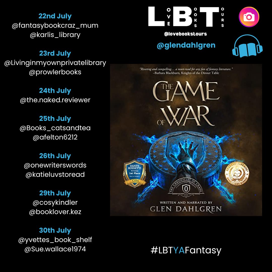 This JULY follow the  #virtualbooktour for 
The Game of War by Glen Dahlgren
Audiobook Tour - 22nd July - 30th July
Genre: YA Fantasy

Follow the tour over on our Instagram and TikTok. instagram.com/lovebookstours