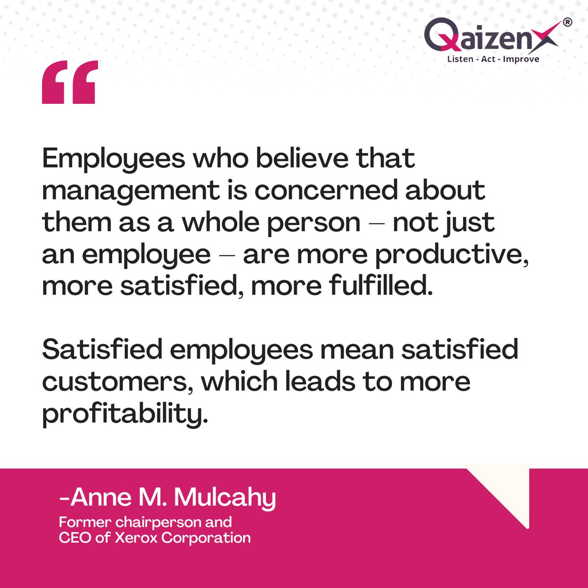 Happy employees = happy customers = thriving bottom line! 

Investing in your team's well-being isn't just good ethics, it's good business. When employees feel valued as whole individuals, magic happens!

#EmployeeEngagement #CompanyCulture #EmployeeExperience #QaizenX