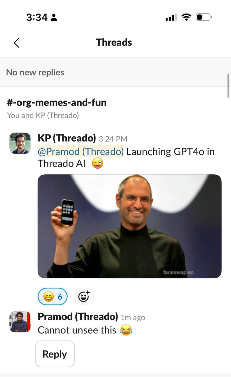Team having a ball with all the GPT-4o chatter in our Slack