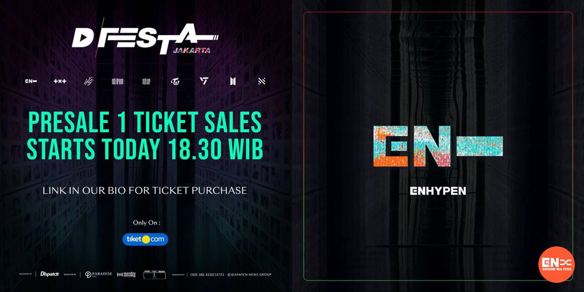 -en njin enhypen masuk ke lineup dfesta jakarta ticket presale nya dijual hari ini start from 285k loh

engene ramein yuk buktiin kalo engina tuh disini banyak biar didatengin konset enha 😭😭

btw tiketnya itu udah ada sesi jam nya jadi ga perlu antri antri
- 1  (cont..)