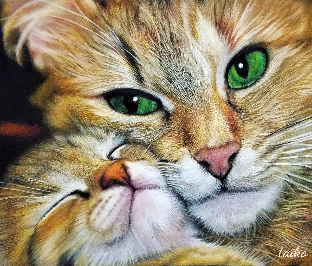#見た人もなにか無言で猫を貼る
#色鉛筆画
