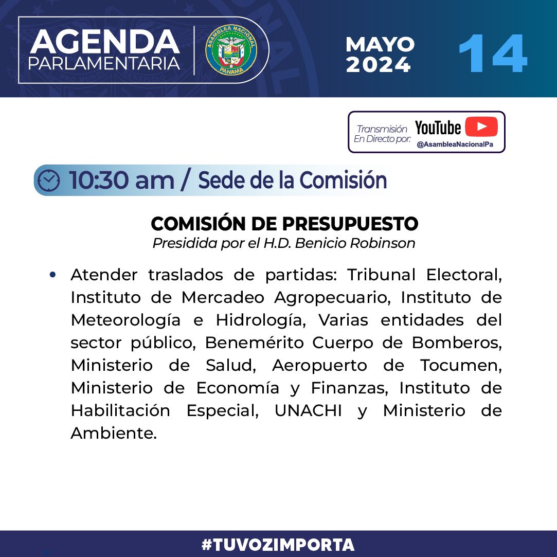 Agenda de la Asamblea Nacional de Panamá #tuvozimporta