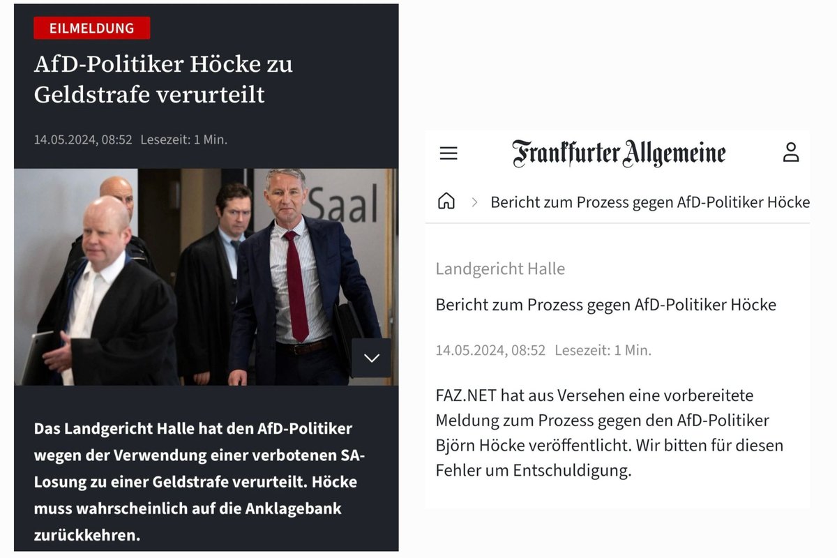Qualitätsjournalismus ist, wenn der Mainstream vor dem Gericht das Ergebnis kennt. #Höcke