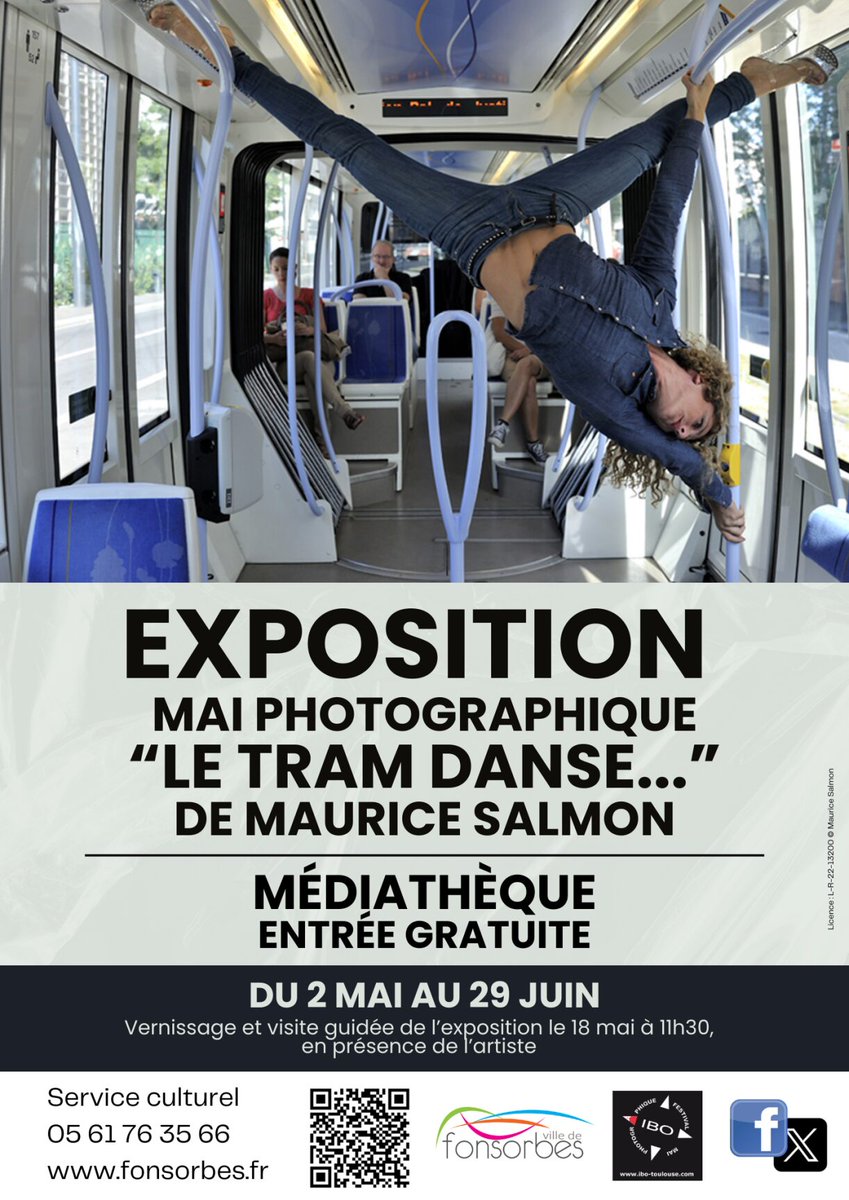 #expo 📸 : Maurice Salmon vient à nouveau exposer ses photos de danseurs prises dans le tramway de Toulouse. 

L’artiste Maurice Salmon vous propose une visite guidée de son exposition, samedi 18 mai à 11h30 à la médiathèque. 📆

📣 Plus d'infos : urlz.fr/qsRn