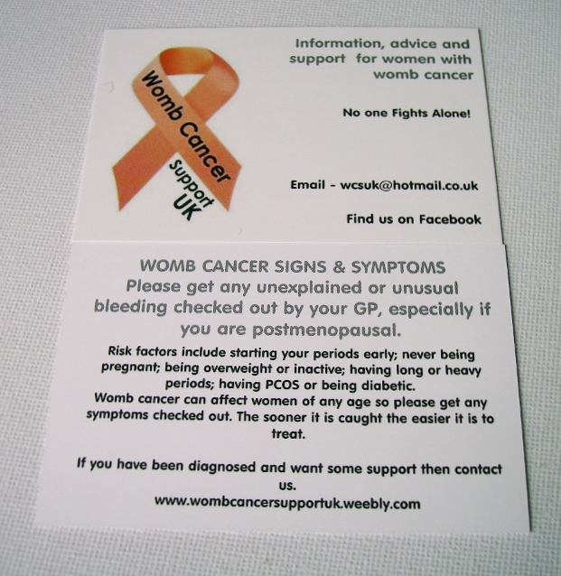 Our small #wombcancer symptom cards are ideal to pop in your purse or bag to give out to anyone who may need to know about the signs & symptoms of #wombcancer
Inbox me if you would like some.  #BeWombCancerAware #GiveWombCancerAVoice