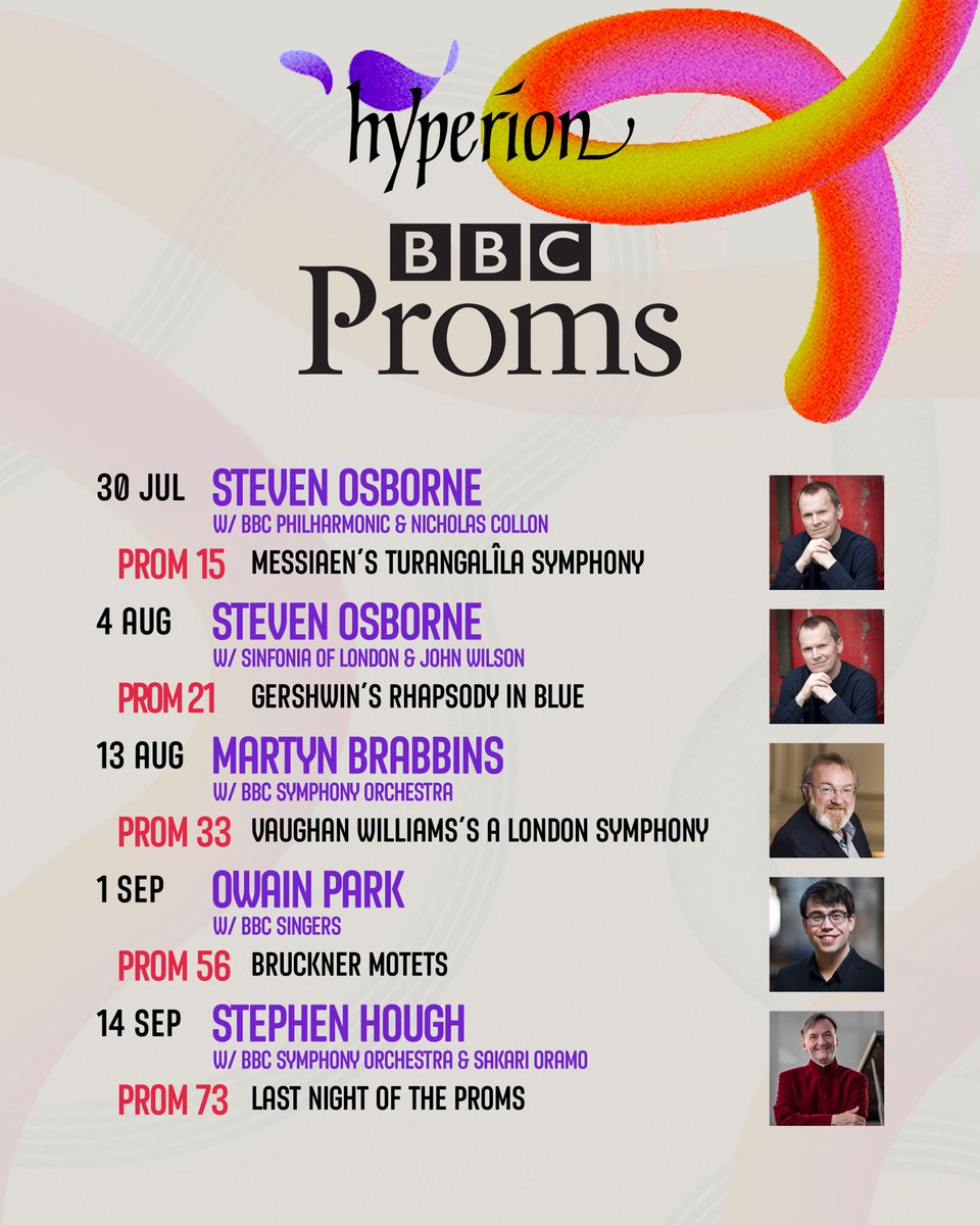 How's your @BBCProms Planner looking 📝? Don't miss these Hyperion artists who'll be joining the festivities at the @RoyalAlbertHall and performing at this summer's events.

@StevenOsborne
@OwainPark
@TheGesualdoSix
@HoughHough
