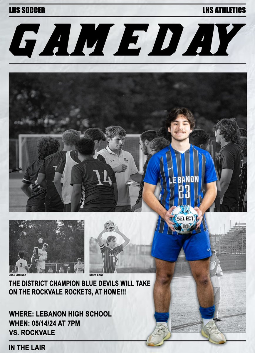 Lebanon Athletics (@lhsathletics615) on Twitter photo 🚨GAMEDAY⚽️
🆚Rockvale
⏰7PM
📍LHS
🎟️$7 Cash Gate
<a href="/BDPBoysSoccer/">Lebanon HS Boys Soccer</a> take on Rockvale for the Region Semifinals, come watch Lebanon Soccer History.
<a href="/TBSports5/">Tommy Bryan</a> <a href="/thedevilslair2/">TheDevilsLair</a> <a href="/lebanon_high/">Lebanon High School</a> 🚨GAMEDAY⚽️
🆚Rockvale
⏰7PM
📍LHS
🎟️$7 Cash Gate
<a href="/BDPBoysSoccer/">Lebanon HS Boys Soccer</a> take on Rockvale for the Region Semifinals, come watch Lebanon Soccer History.
<a href="/TBSports5/">Tommy Bryan</a> <a href="/thedevilslair2/">TheDevilsLair</a> <a href="/lebanon_high/">Lebanon High School</a>