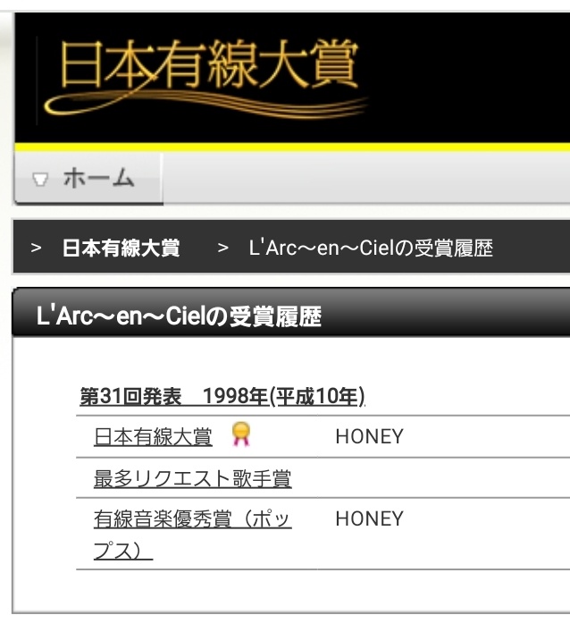 私が初めて生ラルクを見たのは98年の有線大賞に当たって見に行った時。その時の大賞がラルクのHONEYで最後に出てきたのをよく覚えてる！その時から約25年経ってラルク大ファンの命様とHYDEさんが歌うHONEYを聴けて感無量でした😭✨
こうやって夢を与え続けてた曲なんだなぁと思うと歴史を感じる✨