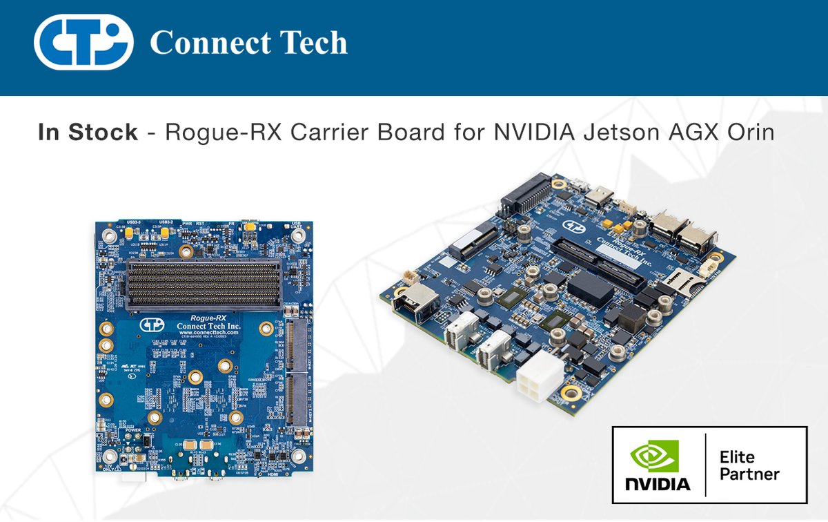 In Stock - Connect Tech - Rogue-RX Carrier Board, Commercially deployable on NVIDIA Jetson AGX Orin and AGX Orin Industrial platforms - tinyurl.com/ycyn84ba

#AI #robotics #edgecomputing #generativeAI #visionAI #NVIDIAMetropolis #NVIDIAJetson
@NVIDIARobotics @ConnectTechInc