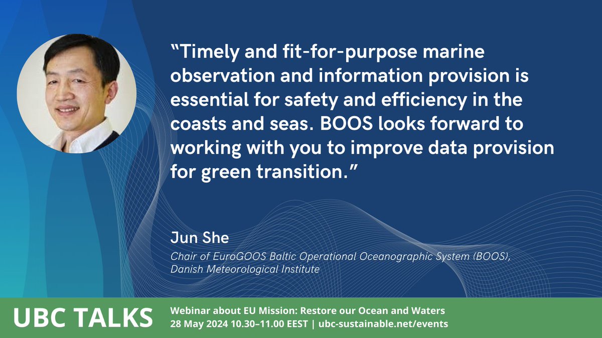 Welcome to #UBCTALKS webinar about #MissionOcean! On 28 May 10.30 EEST we will explore the Mission and related actions, learn about observation in the Baltic Sea, how to restore its ecosystem and engage citizens!
💚Programme and registration: ubc-sustainable.net/events/ubc-tal…
