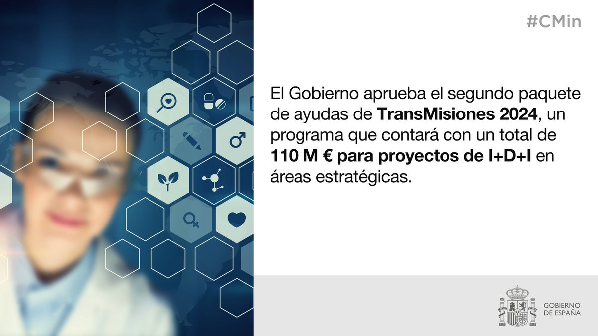 ✅El #CMin aprueba el segundo paquete de ayudas de TransMisiones 2024, un programa con un total de 110 M € para proyectos de I+D+I en áreas estratégicas. 🗣️@DianaMorantR: Queremos alcanzar las prioridades de país a través de la I+D+I. 🔗ciencia.gob.es/Noticias/2024/…