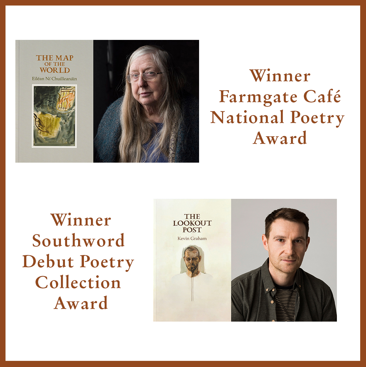 Congratulations to Farmgate Café National Poetry Award Overall Winner, Eiléan Ní Chuilleanáin and Southword Debut Poetry Collection Award Winner, Kevin Graham munsterlit.ie/farmgate-cafe-… @MunLitCentre @poetryireland @artscouncil_ie #farmgatepoetryaward #southwordpoetryaward