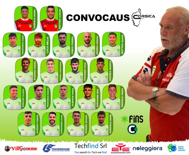 ⚽️ Est arribendi sa #CòrsicaCup2024 chi at a biri in campu puru sa #NatzionaleSarda, su tecnicu Vittorio Pusceddu at convocau custus giogadoris:

<a href="/EyeSportWear/">EYE Sport</a> 
#Techfind
#Villgomme
#WorldTravelSardinia
#Noleggiora
<a href="/Telesardegna/">Telesardegna</a>
<a href="/CentotrentunoC/">Centotrentuno</a>