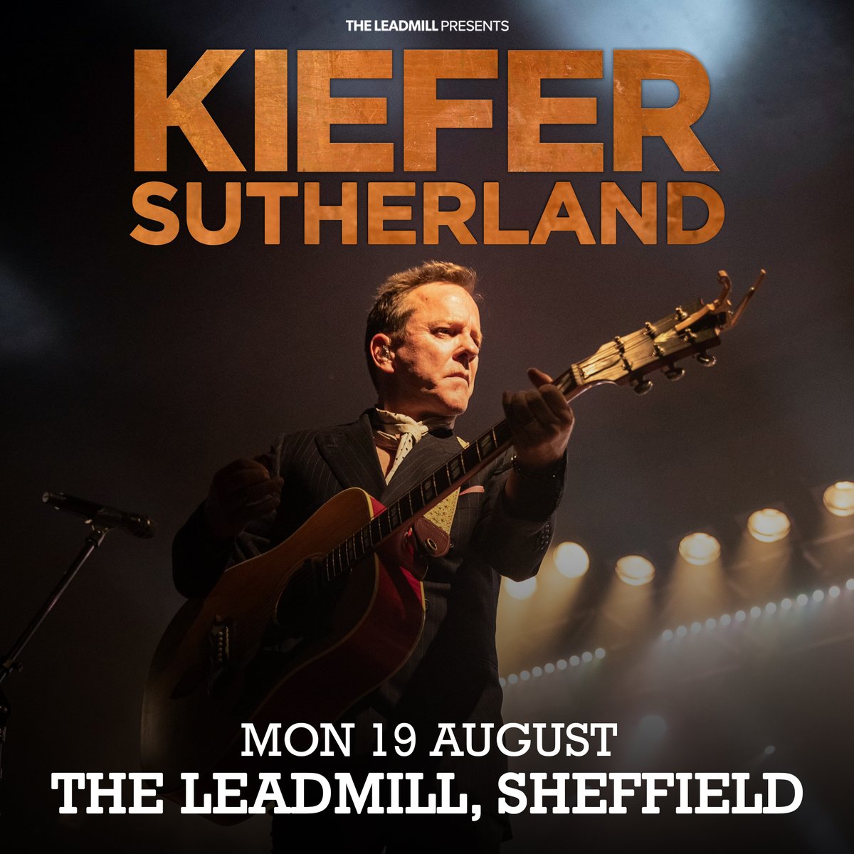 HUGE NEW SHOW - Kiefer Sutherland 🚨 An intimate audience with a legendary performer, multi award-winning actor and Hollywood icon @RealKiefer joins us for a country showcase this August 🤠 Tickets on sale this Friday at 10am from leadmill.co.uk/event/kiefer-s…