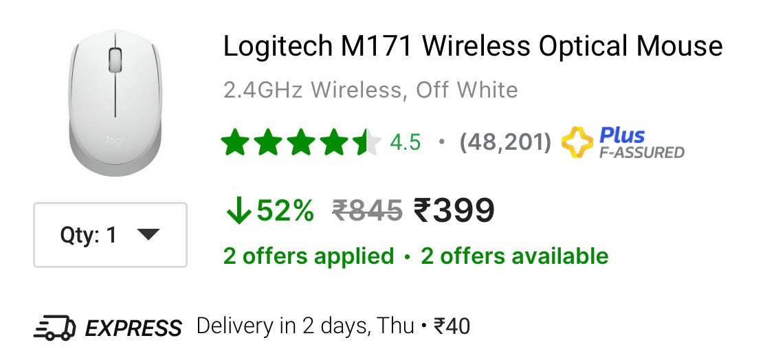 Logitech Wireless Optical Mouse for ₹399 📌Other colours selling for ₹595 fkrt.it/eQI!wXNNNN