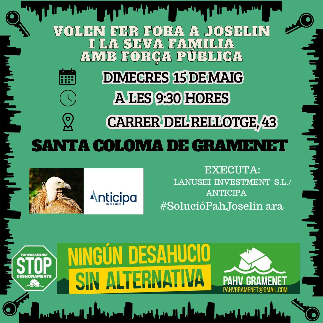 Seguim amb els ciutadans de #Gramenet que fan fora de les cases sense alternativa. Vine i lluita!!
