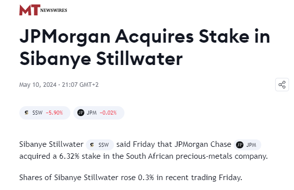 $SBSW more money from JP Morgan