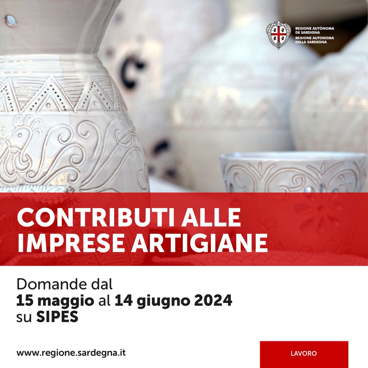 📢Concessione di contributi alle imprese artigiane

⏳Le domande di agevolazione devono essere presentate su SIPES dal 15 maggio al 14 giugno 2024.

👉Maggiori info: bit.ly/contributimpre…

#SardegnaLavoro