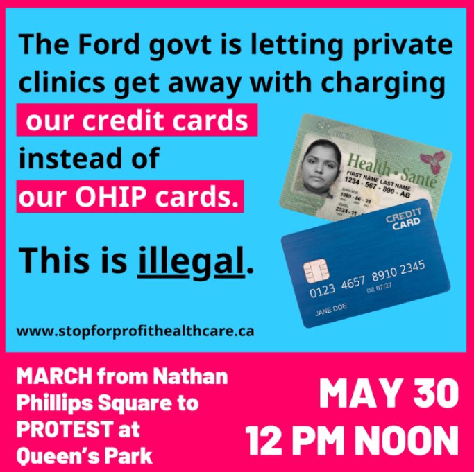 📢 Join us on May 30th at 12 PM at Nathan Phillips Square as we march to Queen’s Park to raise our voices against illegal practices in Ontario's public healthcare system. Let’s stand together for our rights and ensure that healthcare remains accessible to all.