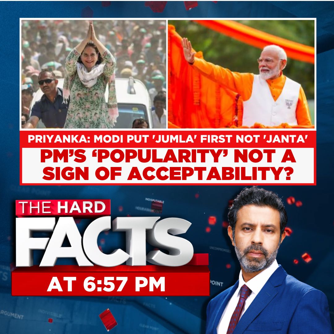 #PriyankaGandhi: Modi put 'jumla' first not 'janta', #PMModi's 'popularity' not a sign of acceptability? Watch #TheHardFacts with @RShivshankar at 6:57PM only on CNN-News18