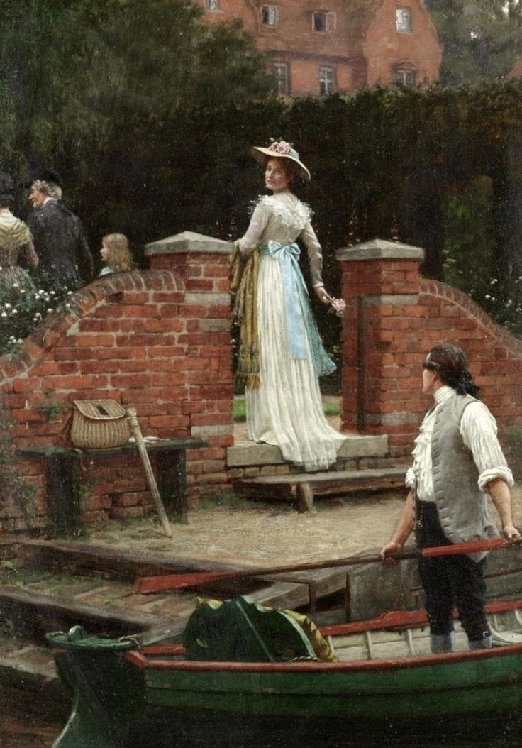 A Charming Look, 1902. Edmund Blair Leighton (1853 -1922), English artist.  Canvas, oil.  35 x 25 cm. Private collection.