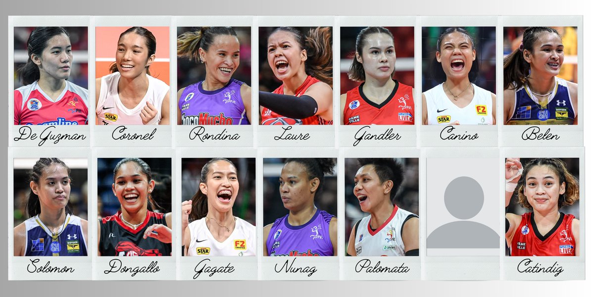 Here are the players who are expected to don the country's tri-colors in the upcoming 2024 AVC Challenge Cup:

PVL: Catindig, De Guzman, Gandler, Laure, Nunag, Palomata, Rondina

UAAP: Belen, Canino, Coronel, Dongallo, Gagate, Solomon

The roster still needs one middle blocker.