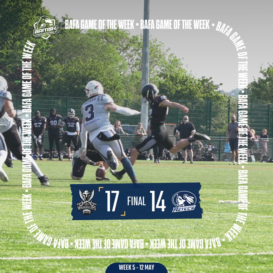Warriors seal Week Five victory over Aztecs with late field goal 

The <a href="/LondonWarriors/">London Warriors</a> came back from a two-score deficit at home to defeat the <a href="/BristolAztecs/">Bristol Aztecs</a> 17-14 in the Game of the Week

#BritishAmericanFootball #bafaGOTW #Britball