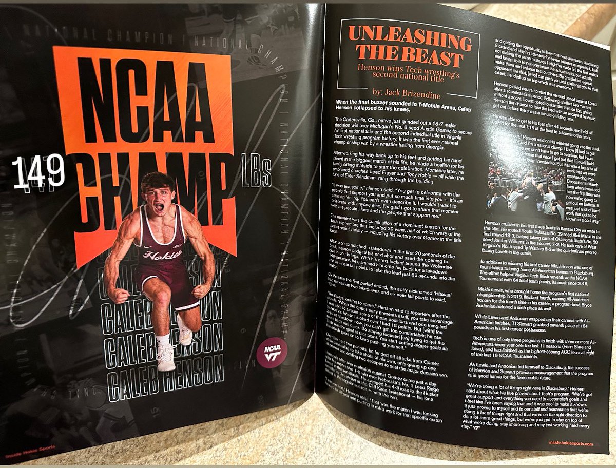 Ethan Aguigui (@eaguigui65) on Twitter photo The latest issue of Inside <a href="/hokiesports/">HokieSports</a> magazine featuring <a href="/hokieswrestling/">Virginia Tech Wrestling</a> very own, Hitman <a href="/CalebHenson06/">Caleb Henson</a> 👑
Shout out to <a href="/JackPBrizendine/">Jack Brizendine</a> for the write-up & congrats on graduating, JB!Your coverage of the #BurgBoys all these years will always be appreciated 🙏🏽 #Hokies 🦃 The latest issue of Inside <a href="/hokiesports/">HokieSports</a> magazine featuring <a href="/hokieswrestling/">Virginia Tech Wrestling</a> very own, Hitman <a href="/CalebHenson06/">Caleb Henson</a> 👑
Shout out to <a href="/JackPBrizendine/">Jack Brizendine</a> for the write-up & congrats on graduating, JB!Your coverage of the #BurgBoys all these years will always be appreciated 🙏🏽 #Hokies 🦃