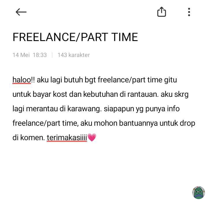 💚 yang punya info freelance dong gais, TIA! 
T1tipan