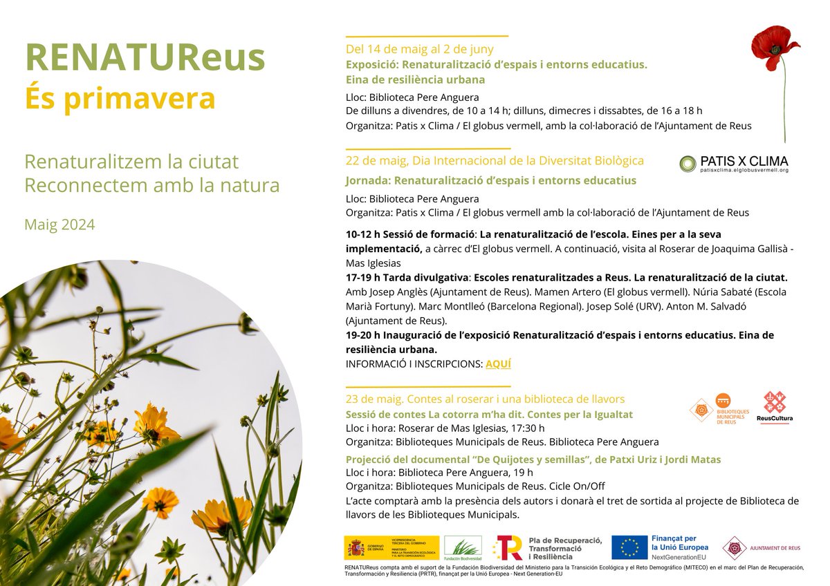 Reus celebra el Dia de la Biodiversitat amb activitats centrades en la renaturalització de la ciutat reus.cat/noticia/reus-c…

#PlanDeRecuperación
#NextGenerationEU
#NextGenerationReus
#ProyectosPRTR
