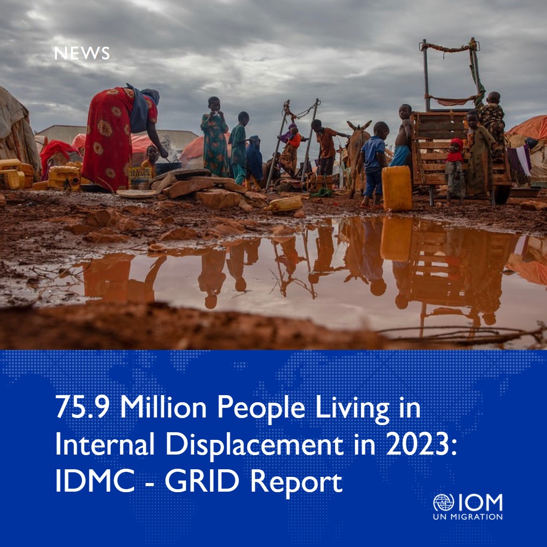 76 million people were living in internal displacement at the end of 2023.

Conflict, violence and disasters continue to drive new internal displacements.

We need to protect internally displaced people and prevent future displacements. #GRID2024

READ: bit.ly/3QMgMCV