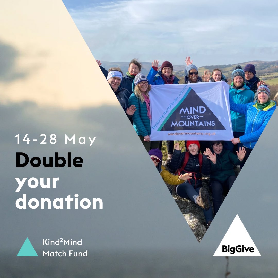 Today is the day! Any £ you or your business can contribute to our charity will be DOUBLED (yes, doubled!) by the @BigGive #kind2mind campaign. Please share & support us if you can. Your £10 will become £20! 🙏🏻🙏🏻🙏🏻 Moving Mountains for Mental Health donate.biggive.org/campaign/a0569…