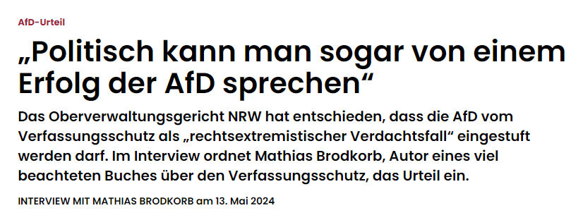 „Was für einen Verdacht verfassungsfeindlicher Bestrebungen ausreicht, führt (…) nicht zwangsläufig zur Annahme einer erwiesen extremistischen Bestrebung.“ #Verdachtsfall #AfD cicero.de/innenpolitik/a…